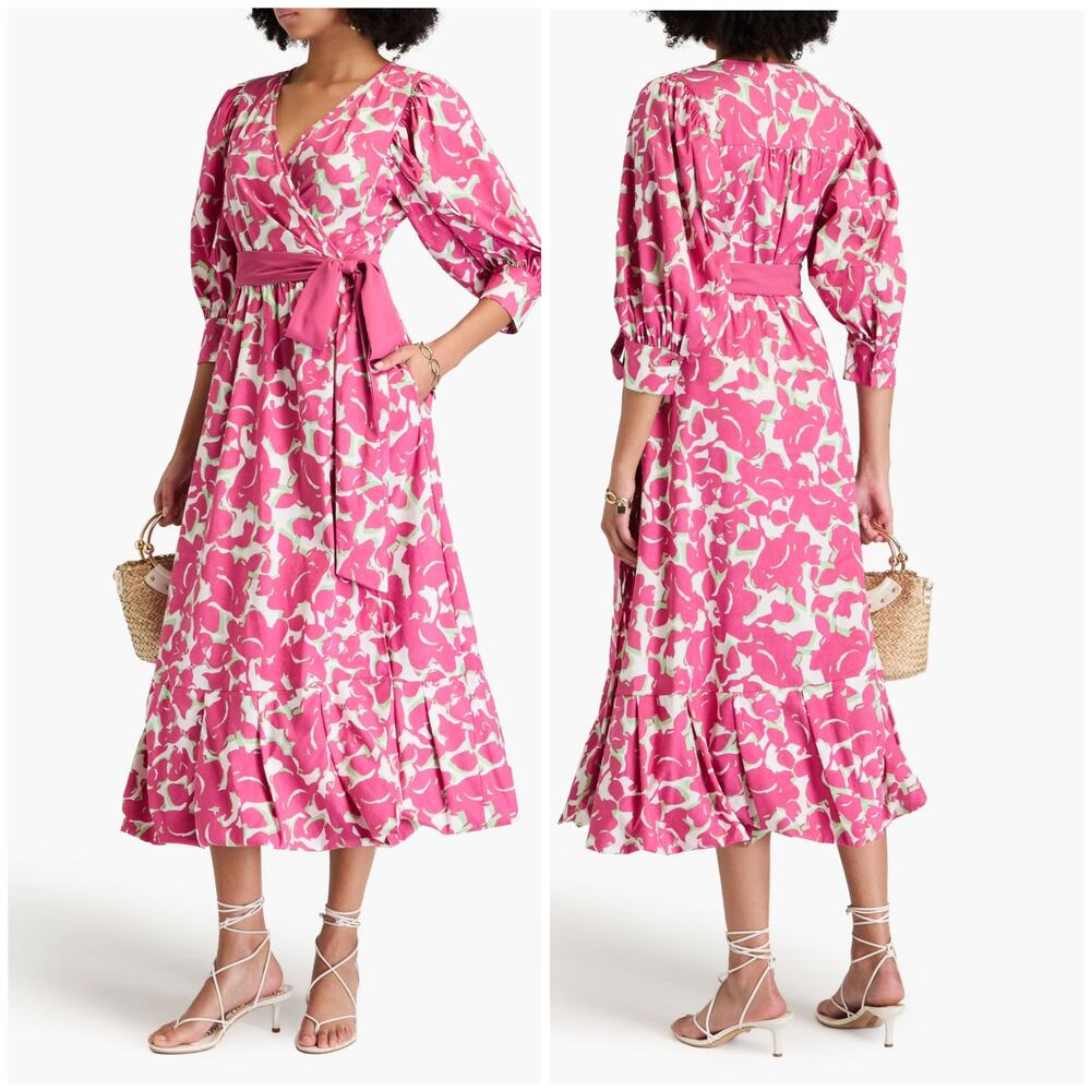 NEW Diane von Furstenberg Roxanna Floral Print Midi Wrap Dress Pink